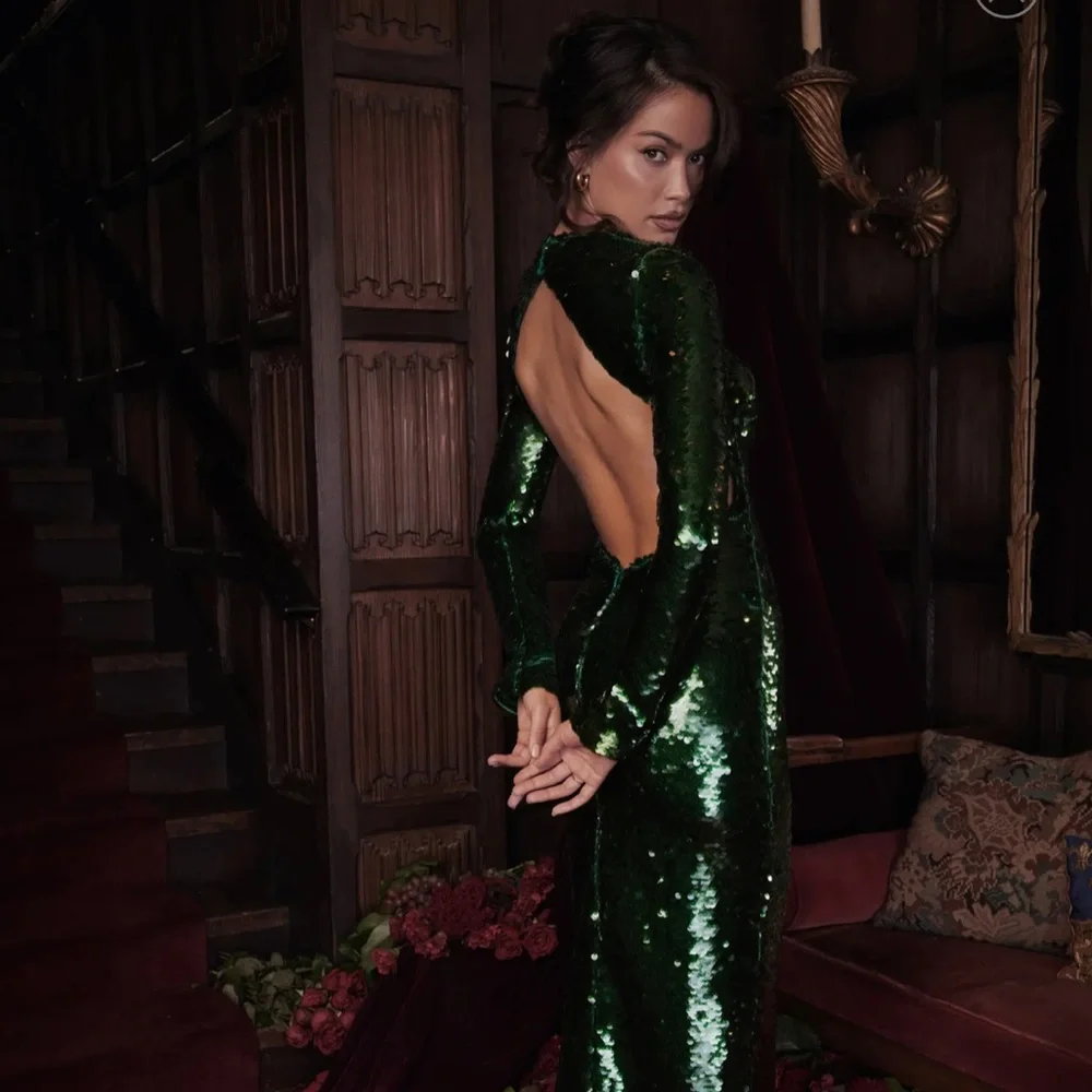 House of CB Green Sequin Holiday Dress - Picture 3 of 10